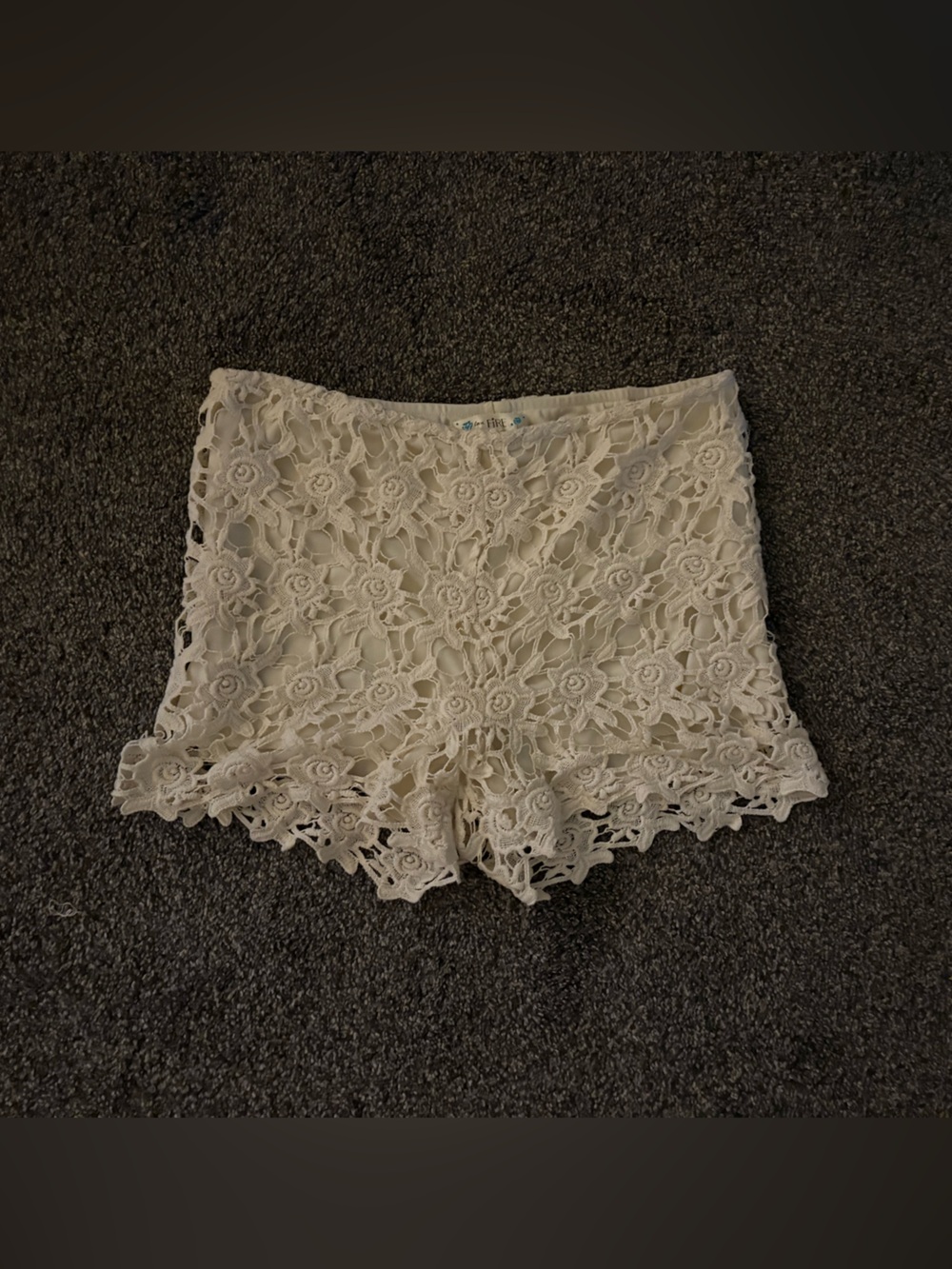 love, Fire Cream Crochet Lace High-Waist Shorts